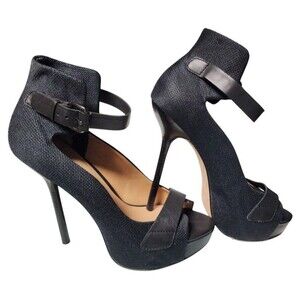 L.A.M.B. Gwen Stefani Chap Platform Stiletto Heels Ankle Strap Size 9.5 M Black